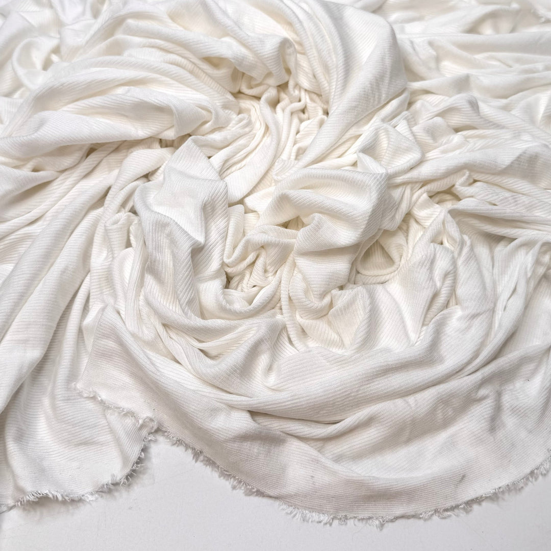 Snowberry - Rib Knit Bamboo Blend Knit - White - 2.6M Bundle - True Deadstock fabric Fabric by private - Sustainable Textile | FABCYCLE