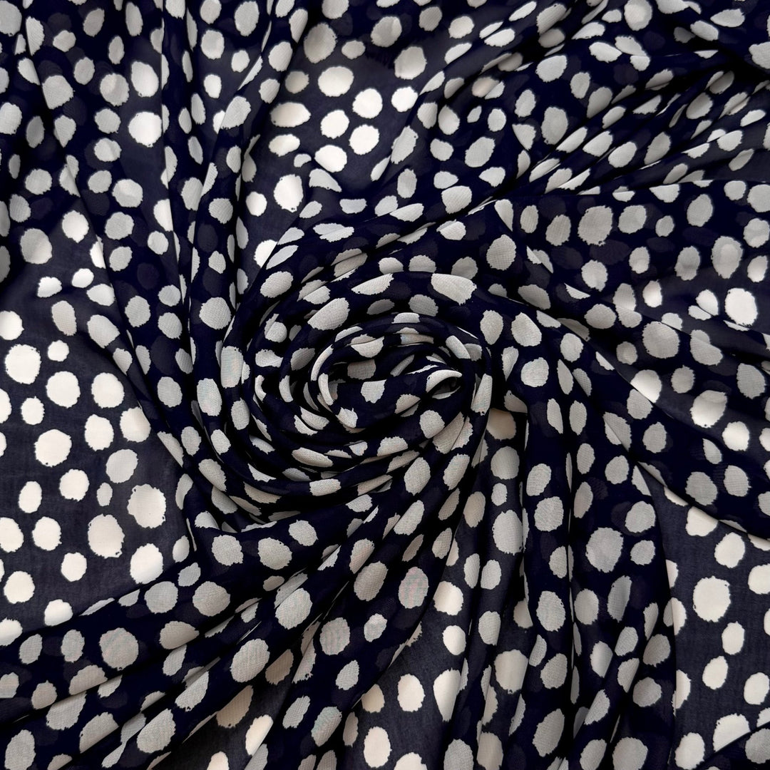 Snowflake Obsidian - Chiffon Poly Woven - White/Navy Polka Dots - Bundles - True Deadstock fabric Fabric by private - Sustainable Textile | FABCYCLE