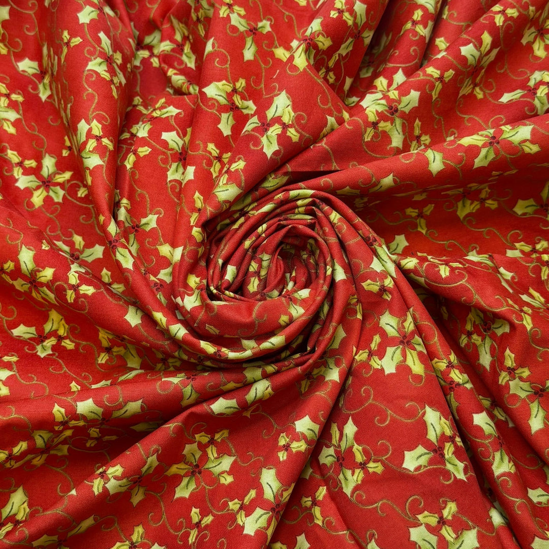 So This Is Christmas - Cotton Woven - Red/Green Floral - 1.6M Bundle - True Deadstock fabric Fabric by private - Sustainable Textile | FABCYCLE