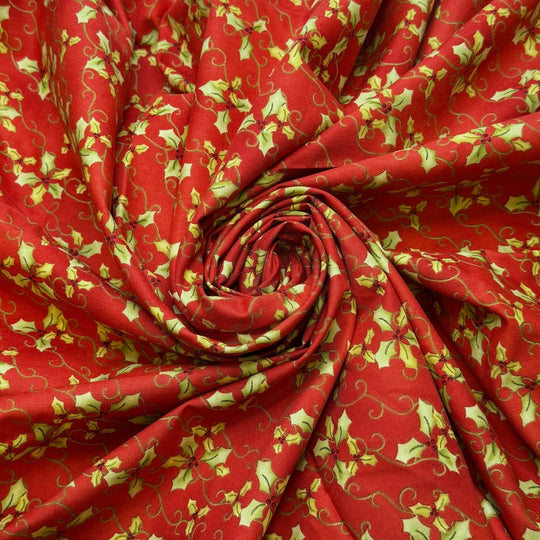 So This Is Christmas - Cotton Woven - Red/Green Floral - 1.6M Bundle - True Deadstock fabric Fabric by private - Sustainable Textile | FABCYCLE