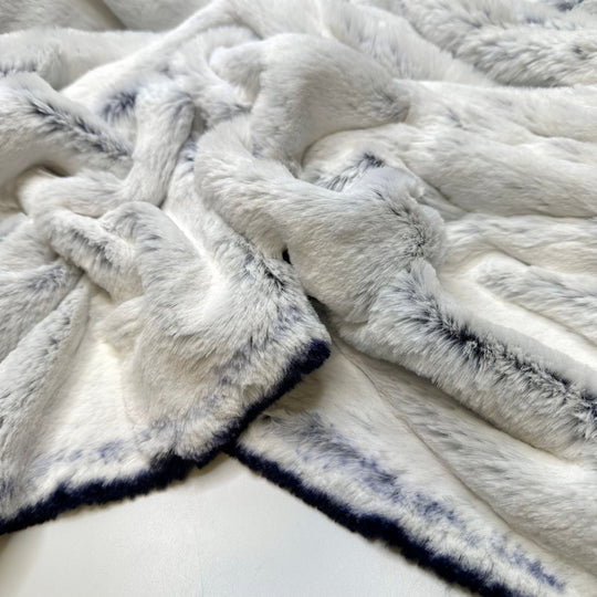 Softer Than The Cat - Nylon Backing Minky Faux Fur Polyester Blend Knit - White/Navy - 2.8M Bundle - True Deadstock fabric Fabric by private - Sustainable Textile | FABCYCLE