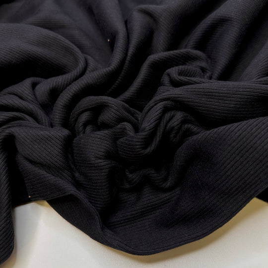Solar Farm - Tubular Rib Knit Cotton Blend Knit - Black - Bundles - True Deadstock fabric Fabric by private - Sustainable Textile | FABCYCLE