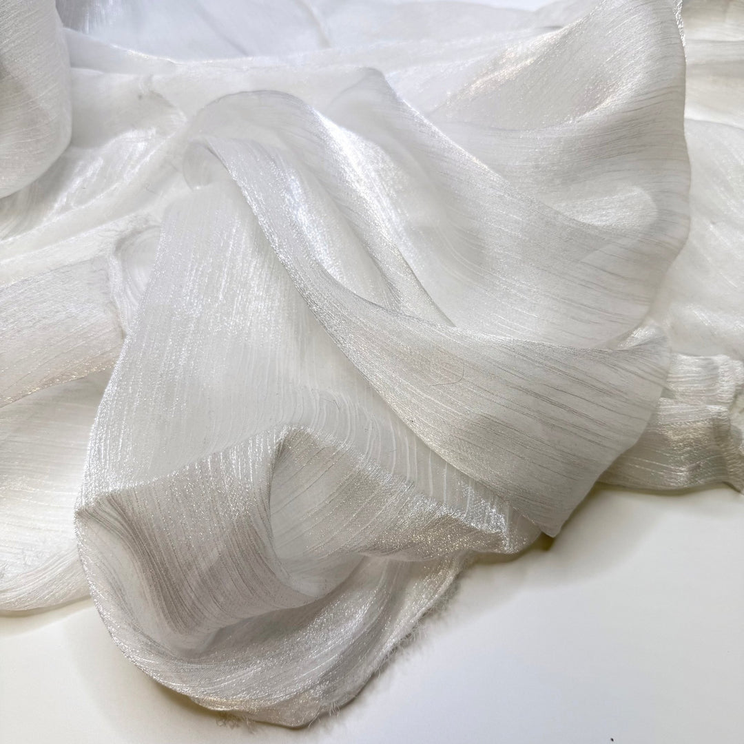 Sparkling Clean Stash - Metallic, Crinkle Chiffon Polyester Blend Woven - White - 2.2M Bundle - True Deadstock fabric Fabric by private - Sustainable Textile | FABCYCLE