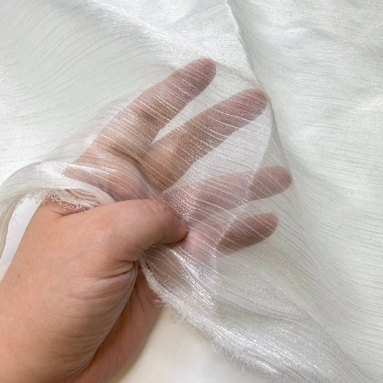 Sparkling Clean Stash - Metallic, Crinkle Chiffon Polyester Blend Woven - White - 2.2M Bundle - True Deadstock fabric Fabric by private - Sustainable Textile | FABCYCLE