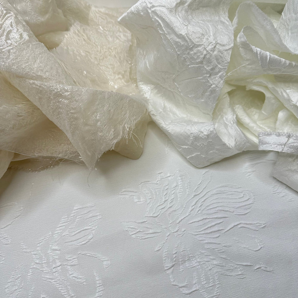 Special Day Bridal Scraps - Metallic Jacquard Poly Woven - White/Cream Floral - By Weight - True Deadstock fabric Fabric by private - Sustainable Textile | FABCYCLE