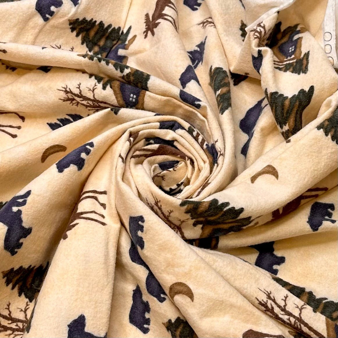 Spending Christmas In A Cabin - Flanelette Cotton Woven - Cream Multi Nature - 2.45M Bundle - True Deadstock fabric Fabric by private - Sustainable Textile | FABCYCLE