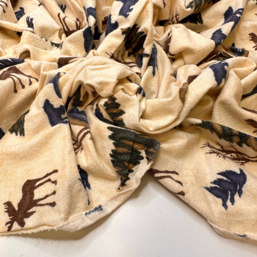 Spending Christmas In A Cabin - Flanelette Cotton Woven - Cream Multi Nature - 2.45M Bundle - True Deadstock fabric Fabric by private - Sustainable Textile | FABCYCLE