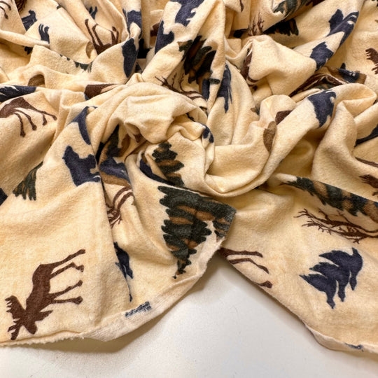 Spending Christmas In A Cabin - Flanelette Cotton Woven - Cream Multi Nature - 2.45M Bundle - True Deadstock fabric Fabric by private - Sustainable Textile | FABCYCLE