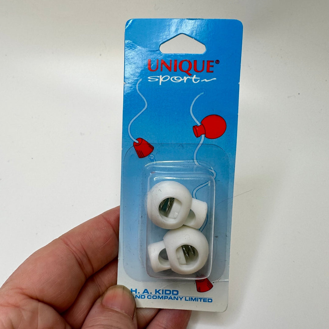 Spring Toggle Stops Button - 15MM Plastic - White - 2 Pack - True Deadstock supplies Fabric by private - Sustainable Textile | FABCYCLE
