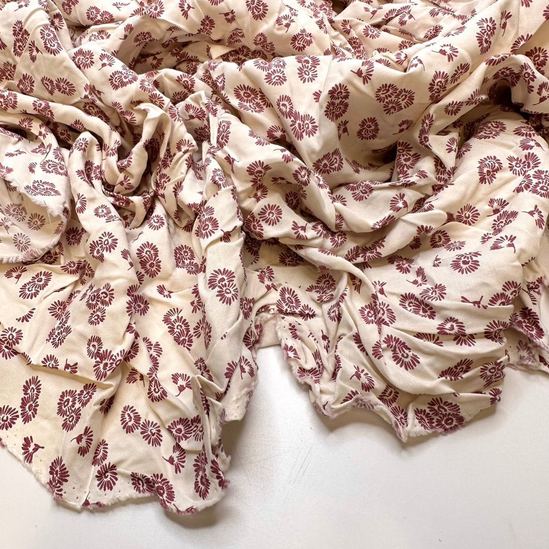 Standing Out In A Crowd - Cotton/Bamboo Woven - Light Cream/Burgundy Floral - 1M Bundle - True Deadstock fabric Fabric by private - Sustainable Textile | FABCYCLE