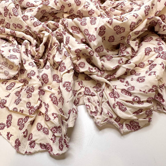 Standing Out In A Crowd - Cotton/Bamboo Woven - Light Cream/Burgundy Floral - 1M Bundle - True Deadstock fabric Fabric by private - Sustainable Textile | FABCYCLE