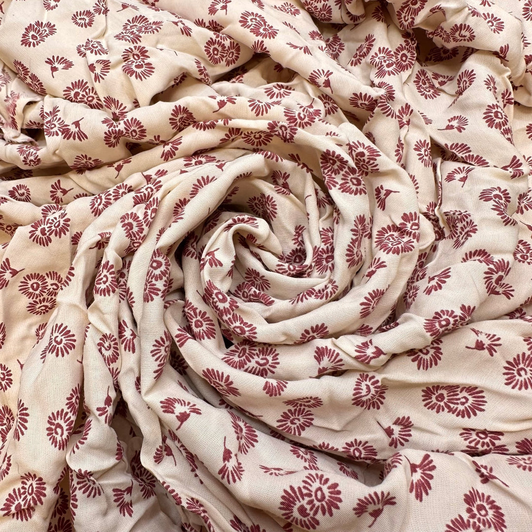 Standing Out In A Crowd - Cotton/Bamboo Woven - Light Cream/Burgundy Floral - 1M Bundle - True Deadstock fabric Fabric by private - Sustainable Textile | FABCYCLE