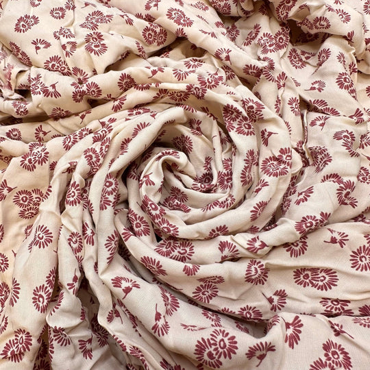 Standing Out In A Crowd - Cotton/Bamboo Woven - Light Cream/Burgundy Floral - 1M Bundle - True Deadstock fabric Fabric by private - Sustainable Textile | FABCYCLE