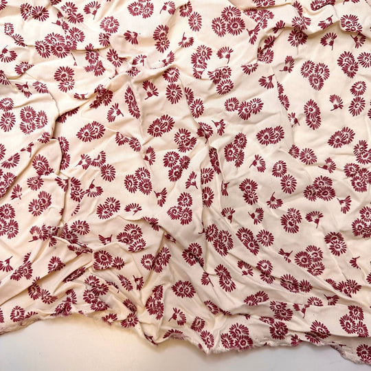 Standing Out In A Crowd - Cotton/Bamboo Woven - Light Cream/Burgundy Floral - 1M Bundle - True Deadstock fabric Fabric by private - Sustainable Textile | FABCYCLE