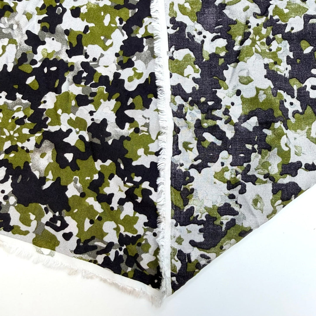 Star Crossed Lovers - Rayon Blend Woven - Green/Black Camo - 1.25M Bundle - True Deadstock fabric Fabric by private - Sustainable Textile | FABCYCLE