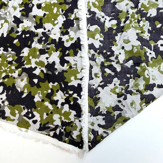 Star Crossed Lovers - Rayon Blend Woven - Green/Black Camo - 1.25M Bundle - True Deadstock fabric Fabric by private - Sustainable Textile | FABCYCLE
