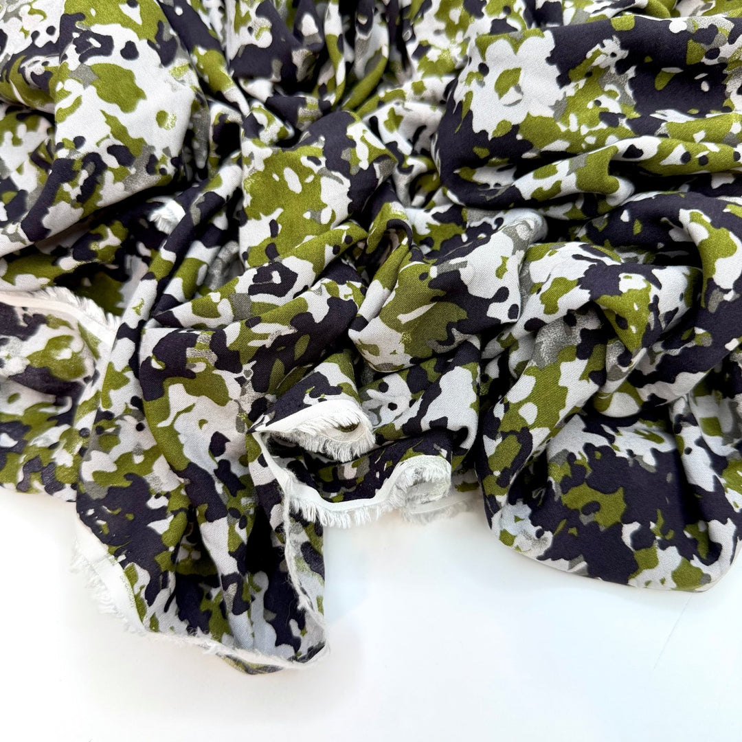 Star Crossed Lovers - Rayon Blend Woven - Green/Black Camo - 1.25M Bundle - True Deadstock fabric Fabric by private - Sustainable Textile | FABCYCLE