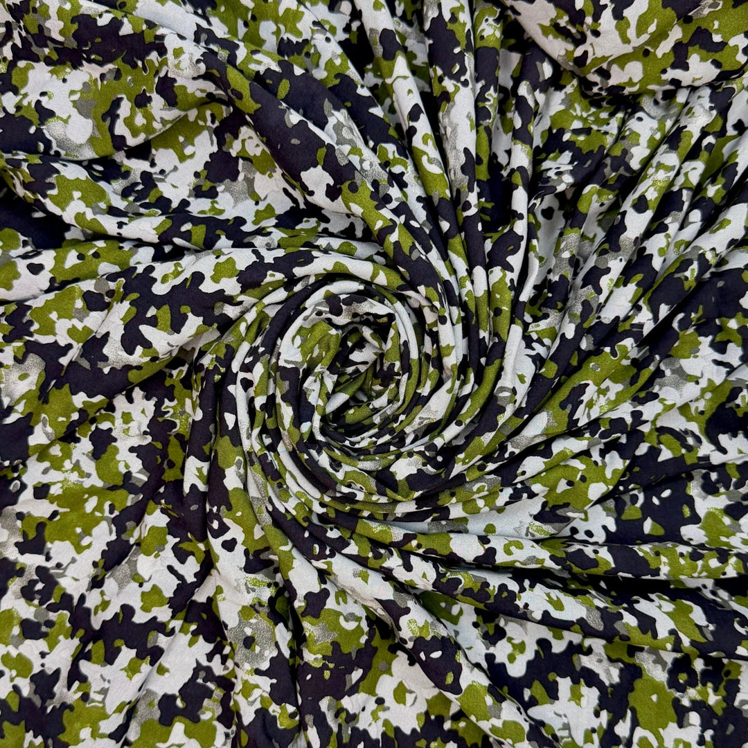 Star Crossed Lovers - Rayon Blend Woven - Green/Black Camo - 1.25M Bundle - True Deadstock fabric Fabric by private - Sustainable Textile | FABCYCLE
