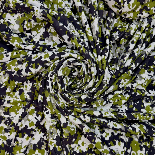Star Crossed Lovers - Rayon Blend Woven - Green/Black Camo - 1.25M Bundle - True Deadstock fabric Fabric by private - Sustainable Textile | FABCYCLE