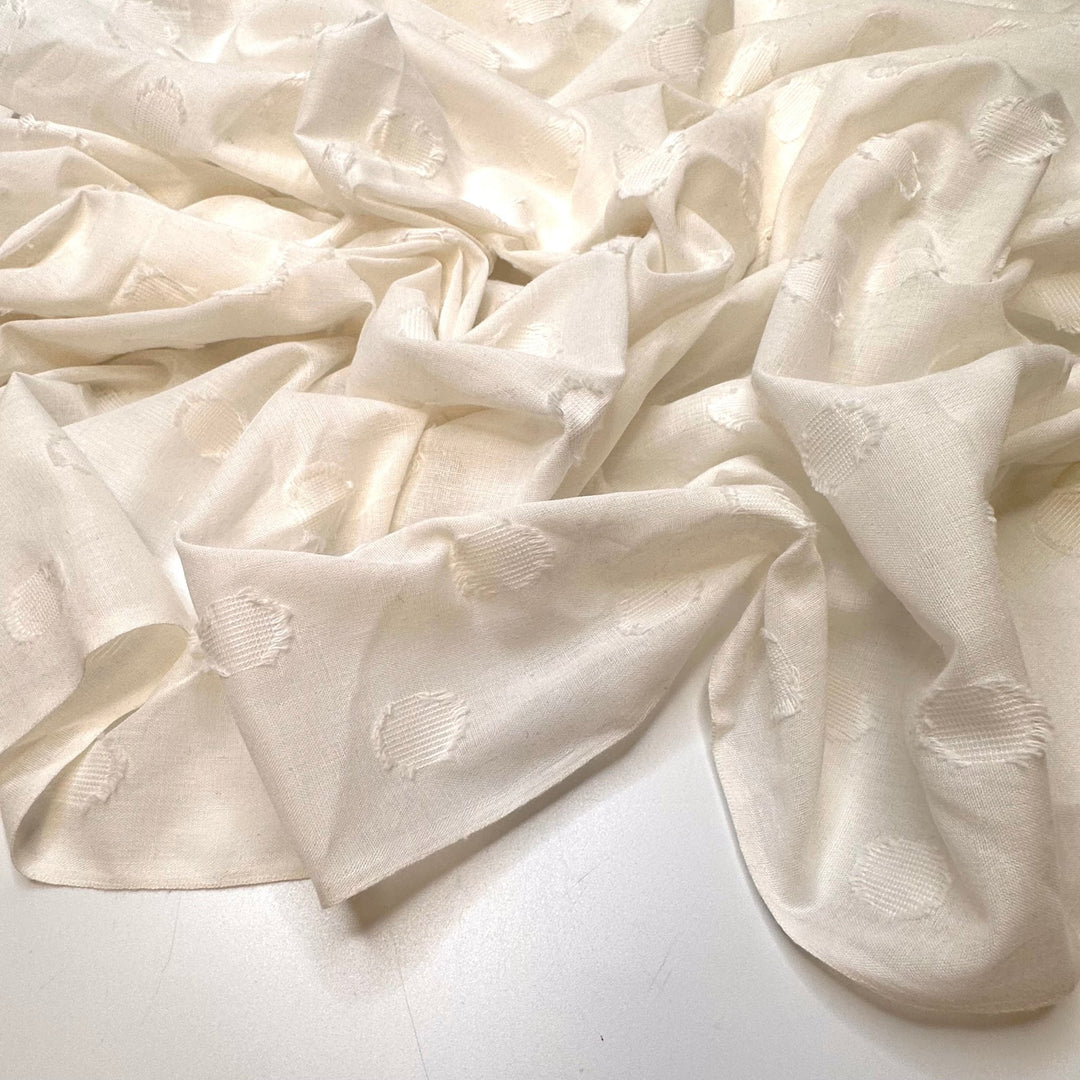 Staring Up At The Clouds - Vintage Polyester Blend Woven - White Polka Dots - 2M Bundle - True Deadstock fabric Fabric by private - Sustainable Textile | FABCYCLE