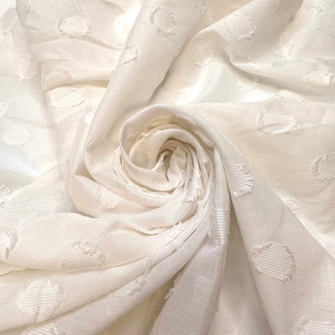 Staring Up At The Clouds - Vintage Polyester Blend Woven - White Polka Dots - 2M Bundle - True Deadstock fabric Fabric by private - Sustainable Textile | FABCYCLE