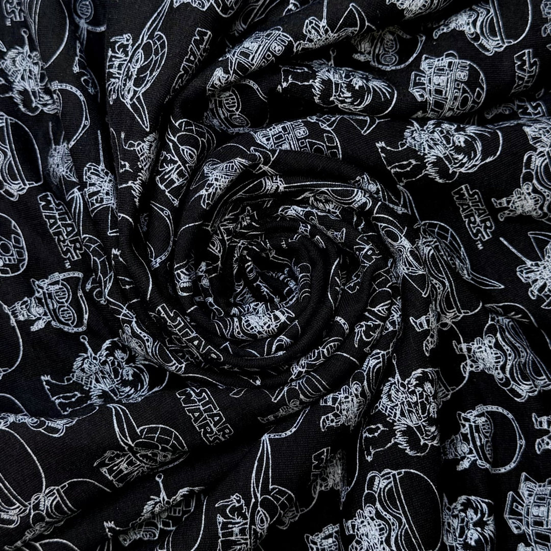 Stars Change With The Seasons - French Terry Bamboo Blend Knit - Black/White Star Wars - 0.65M Bundle - True Deadstock fabric Fabric by private - Sustainable Textile | FABCYCLE