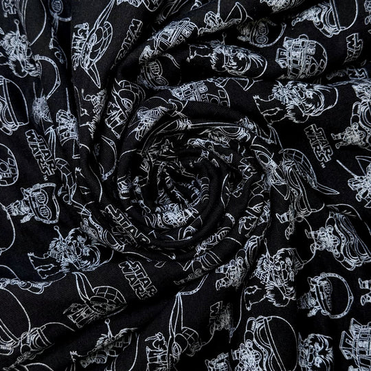 Stars Change With The Seasons - French Terry Bamboo Blend Knit - Black/White Star Wars - 0.65M Bundle - True Deadstock fabric Fabric by private - Sustainable Textile | FABCYCLE
