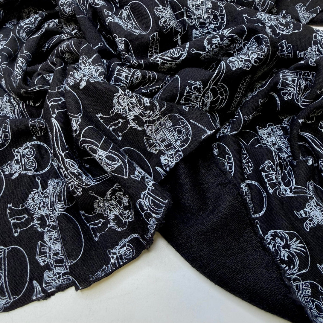 Stars Change With The Seasons - French Terry Bamboo Blend Knit - Black/White Star Wars - 0.65M Bundle - True Deadstock fabric Fabric by private - Sustainable Textile | FABCYCLE