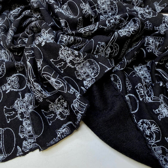 Stars Change With The Seasons - French Terry Bamboo Blend Knit - Black/White Star Wars - 0.65M Bundle - True Deadstock fabric Fabric by private - Sustainable Textile | FABCYCLE