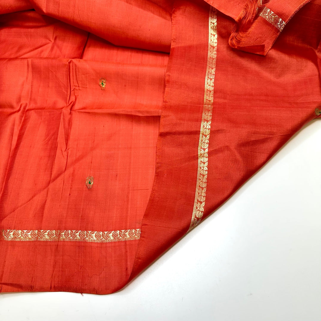 Starting My Own Chapter - Gold Metallic Embroidery Satin Silk Blend Woven - Gold/Orange Geometric Border - 4M Bundle - True Deadstock fabric Fabric by private - Sustainable Textile | FABCYCLE