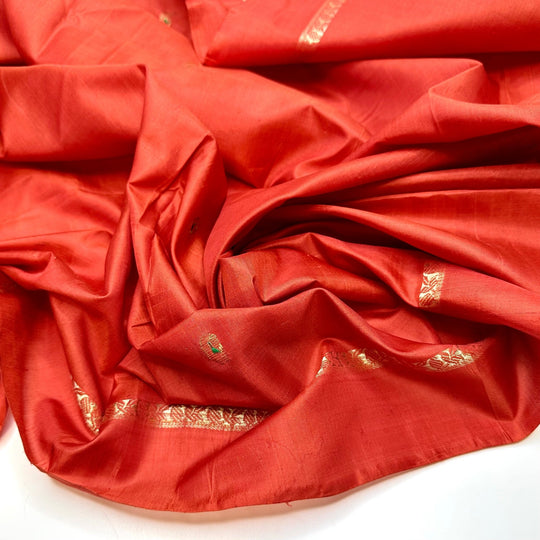 Starting My Own Chapter - Gold Metallic Embroidery Satin Silk Blend Woven - Gold/Orange Geometric Border - 4M Bundle - True Deadstock fabric Fabric by private - Sustainable Textile | FABCYCLE