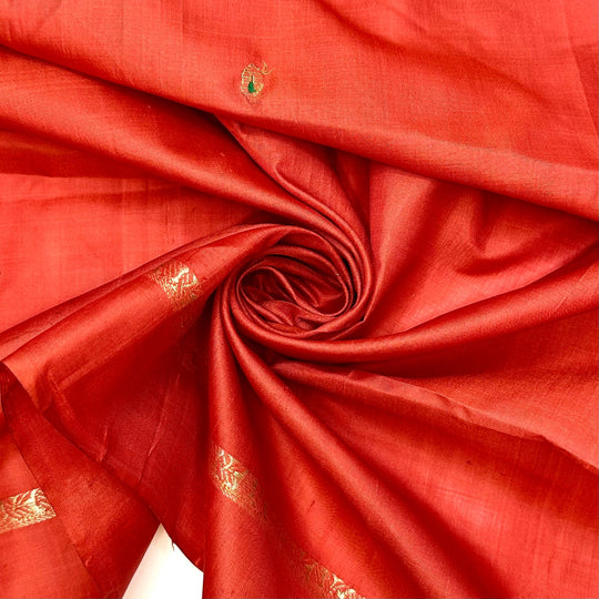 Starting My Own Chapter - Gold Metallic Embroidery Satin Silk Blend Woven - Gold/Orange Geometric Border - 4M Bundle - True Deadstock fabric Fabric by private - Sustainable Textile | FABCYCLE