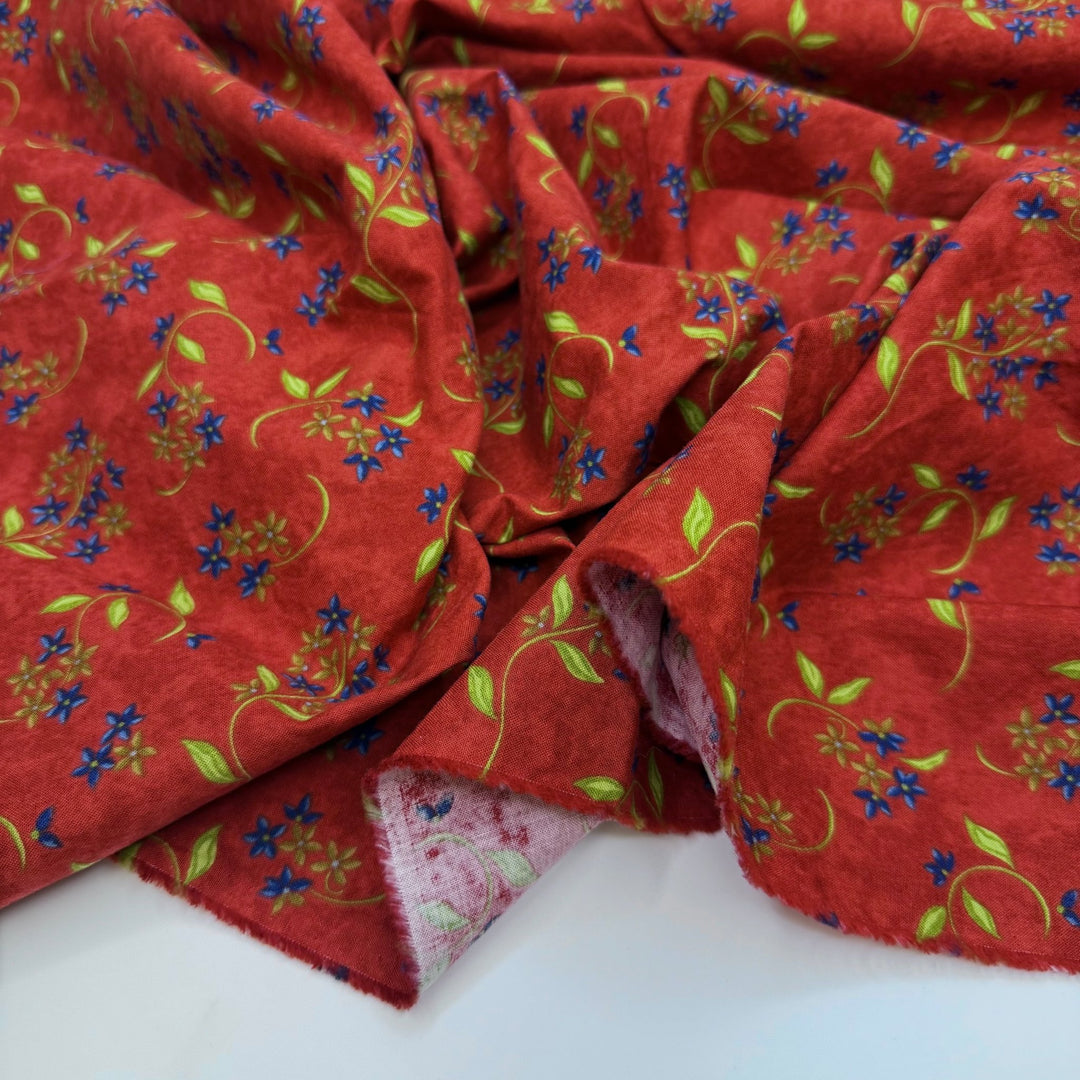 Starting My Xmas Quilts Now - Cotton Woven - Dark Red Multi Floral - 0.9M Bundle - True Deadstock fabric Fabric by private - Sustainable Textile | FABCYCLE