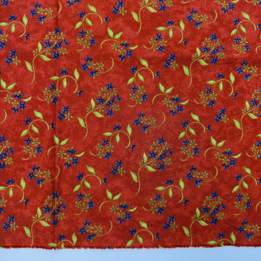 Starting My Xmas Quilts Now - Cotton Woven - Dark Red Multi Floral - 0.9M Bundle - True Deadstock fabric Fabric by private - Sustainable Textile | FABCYCLE