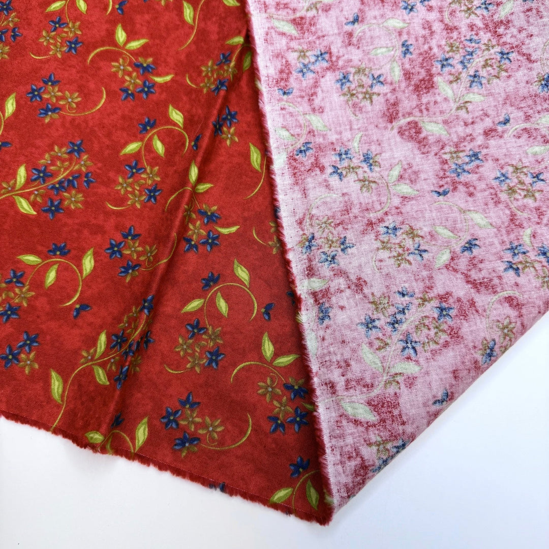 Starting My Xmas Quilts Now - Cotton Woven - Dark Red Multi Floral - 0.9M Bundle - True Deadstock fabric Fabric by private - Sustainable Textile | FABCYCLE
