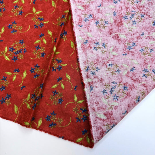 Starting My Xmas Quilts Now - Cotton Woven - Dark Red Multi Floral - 0.9M Bundle - True Deadstock fabric Fabric by private - Sustainable Textile | FABCYCLE