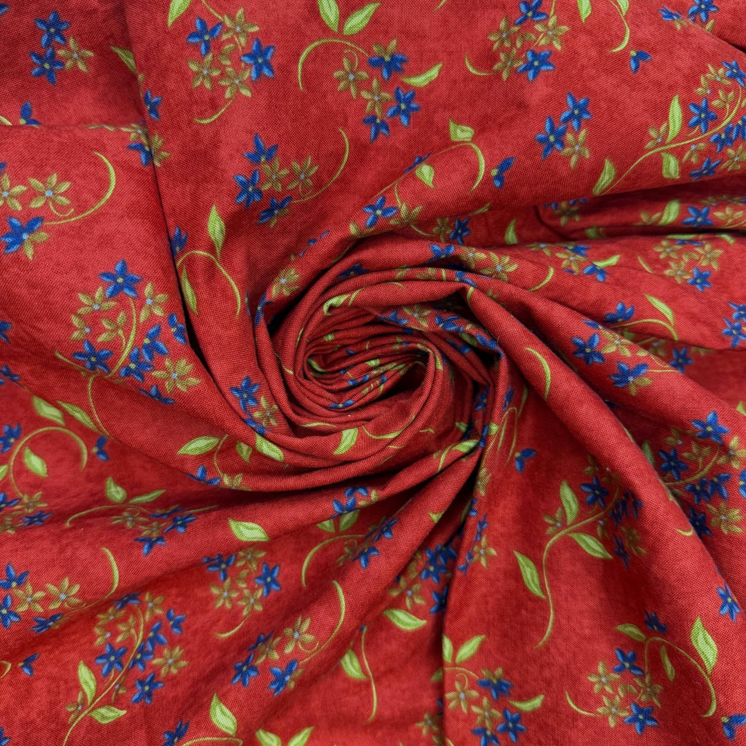 Starting My Xmas Quilts Now - Cotton Woven - Dark Red Multi Floral - 0.9M Bundle - True Deadstock fabric Fabric by private - Sustainable Textile | FABCYCLE