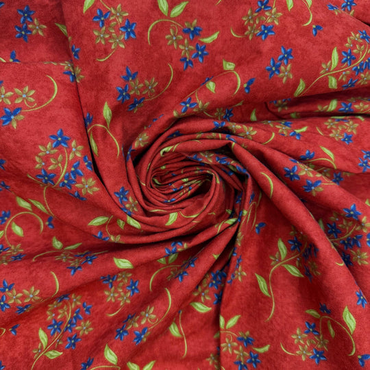 Starting My Xmas Quilts Now - Cotton Woven - Dark Red Multi Floral - 0.9M Bundle - True Deadstock fabric Fabric by private - Sustainable Textile | FABCYCLE