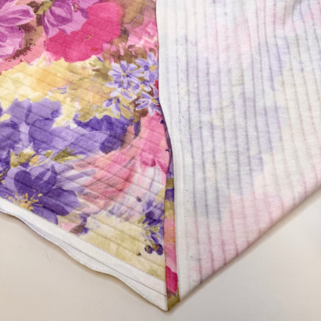 Stem And Leaf Plot - Rib Knit Polyester Blend Knit - Light Purple/Pink Floral - 1.7M Bundle - True Deadstock fabric Fabric by private - Sustainable Textile | FABCYCLE
