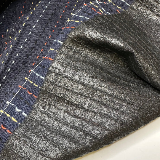 Stitch By Stitch - Water Resistant Basket Weave Poly/PU Woven - Navy Multi Stripes - 1.25M Bundle - True Deadstock fabric Fabric by private - Sustainable Textile | FABCYCLE