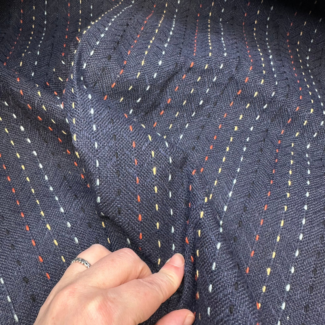 Stitch By Stitch - Water Resistant Basket Weave Poly/PU Woven - Navy Multi Stripes - 1.25M Bundle - True Deadstock fabric Fabric by private - Sustainable Textile | FABCYCLE