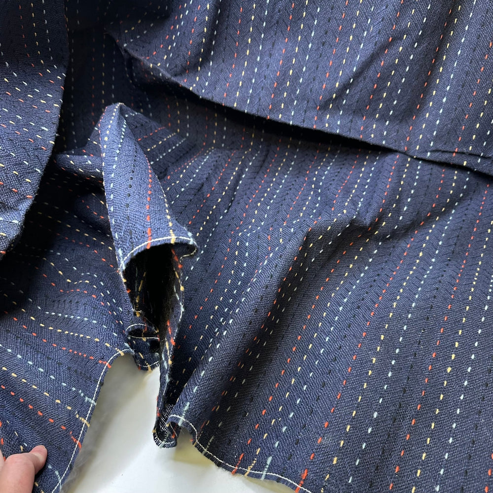 Stitch By Stitch - Water Resistant Basket Weave Poly/PU Woven - Navy Multi Stripes - 1.25M Bundle - True Deadstock fabric Fabric by private - Sustainable Textile | FABCYCLE