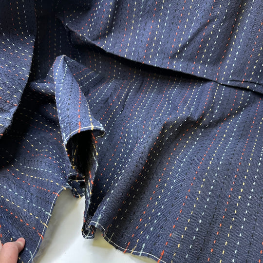 Stitch By Stitch - Water Resistant Basket Weave Poly/PU Woven - Navy Multi Stripes - 1.25M Bundle - True Deadstock fabric Fabric by private - Sustainable Textile | FABCYCLE