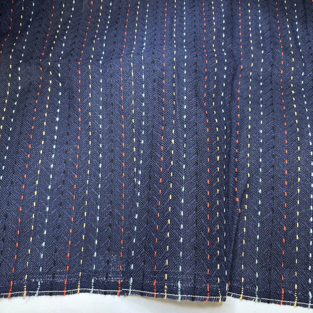 Stitch By Stitch - Water Resistant Basket Weave Poly/PU Woven - Navy Multi Stripes - 1.25M Bundle - True Deadstock fabric Fabric by private - Sustainable Textile | FABCYCLE