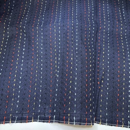 Stitch By Stitch - Water Resistant Basket Weave Poly/PU Woven - Navy Multi Stripes - 1.25M Bundle - True Deadstock fabric Fabric by private - Sustainable Textile | FABCYCLE