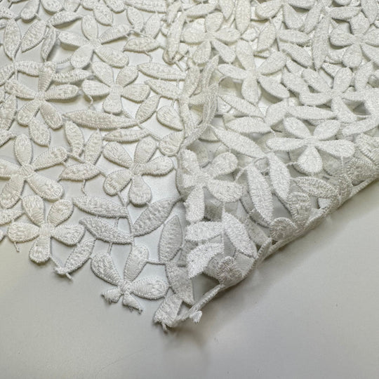 Stopping To Smell The Flowers - Lace Polyester Blend Woven - White Floral - 1M Bundle - True Deadstock fabric Fabric by private - Sustainable Textile | FABCYCLE
