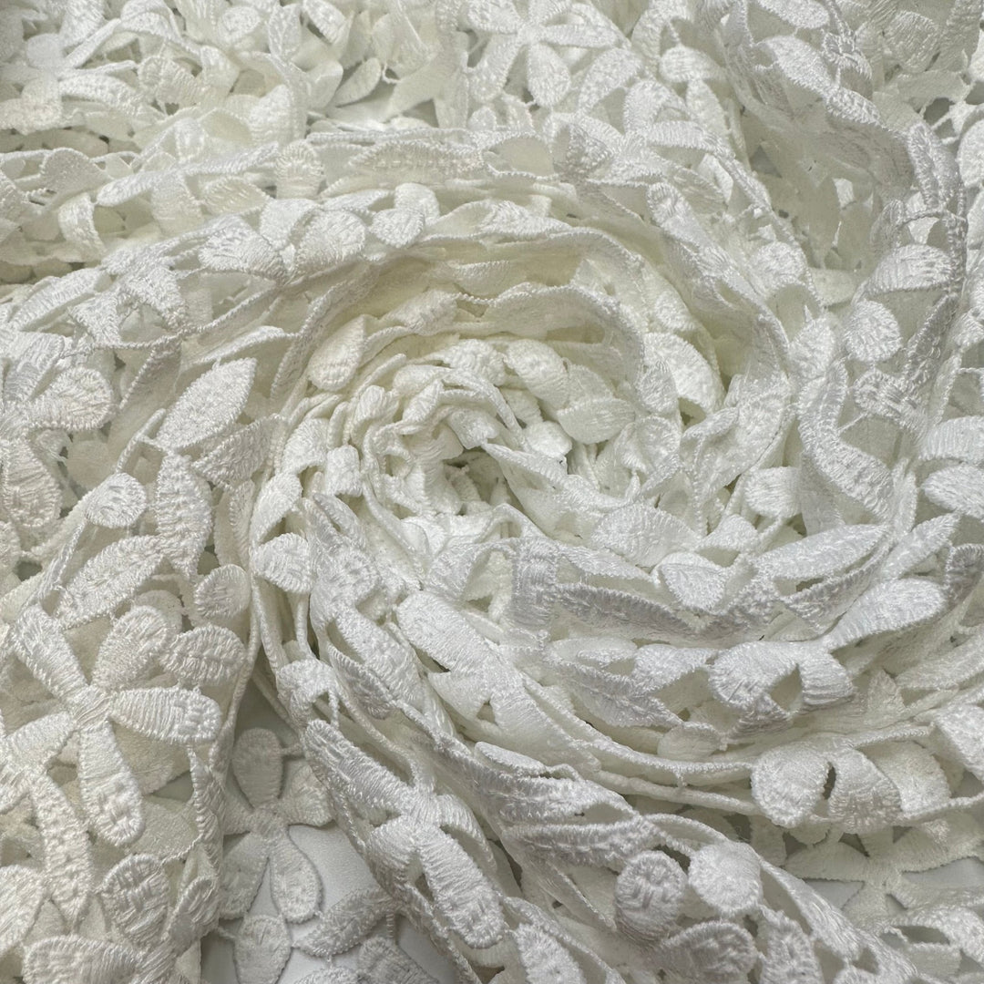 Stopping To Smell The Flowers - Lace Polyester Blend Woven - White Floral - 1M Bundle - True Deadstock fabric Fabric by private - Sustainable Textile | FABCYCLE