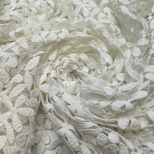 Stopping To Smell The Flowers - Lace Polyester Blend Woven - White Floral - 1M Bundle - True Deadstock fabric Fabric by private - Sustainable Textile | FABCYCLE