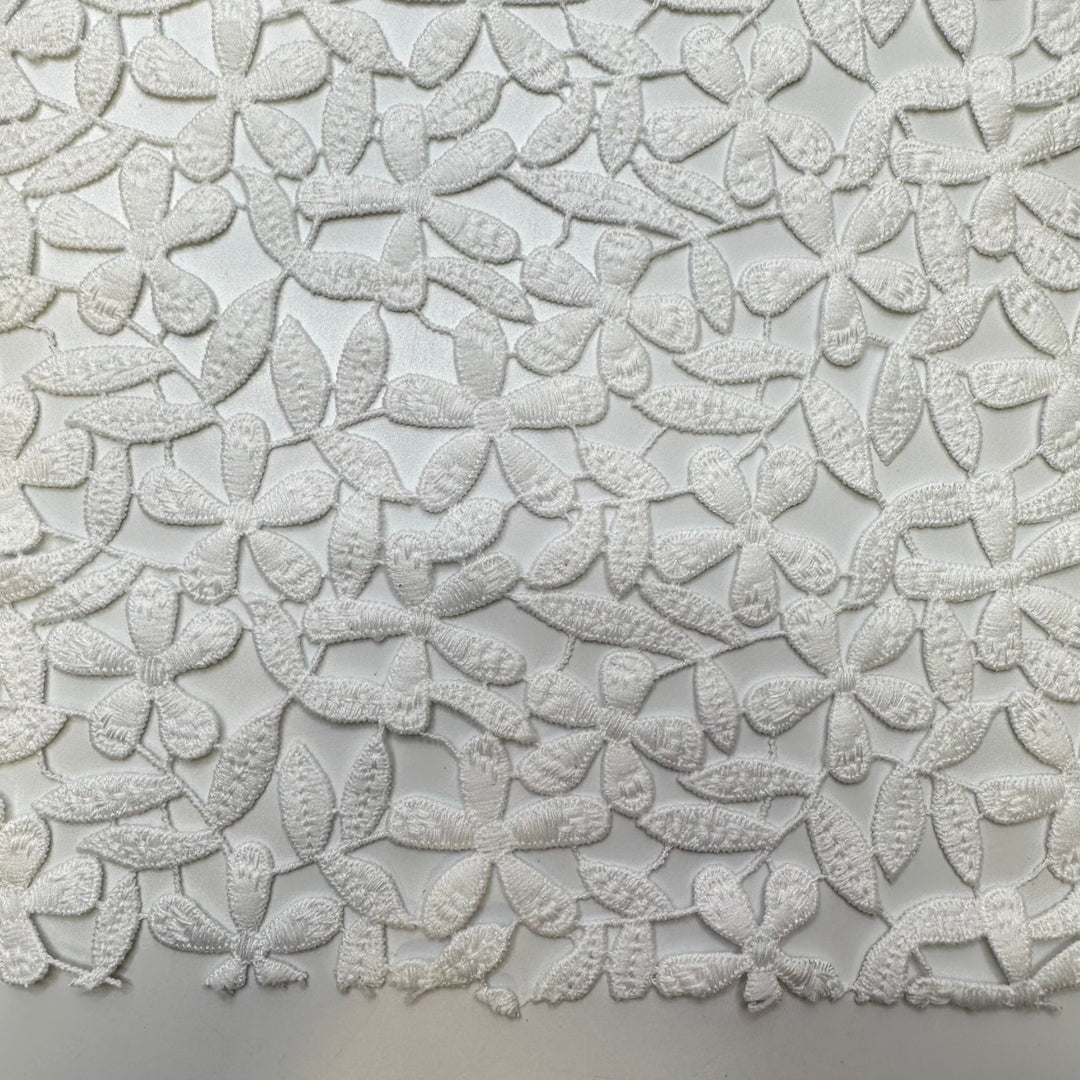 Stopping To Smell The Flowers - Lace Polyester Blend Woven - White Floral - 1M Bundle - True Deadstock fabric Fabric by private - Sustainable Textile | FABCYCLE