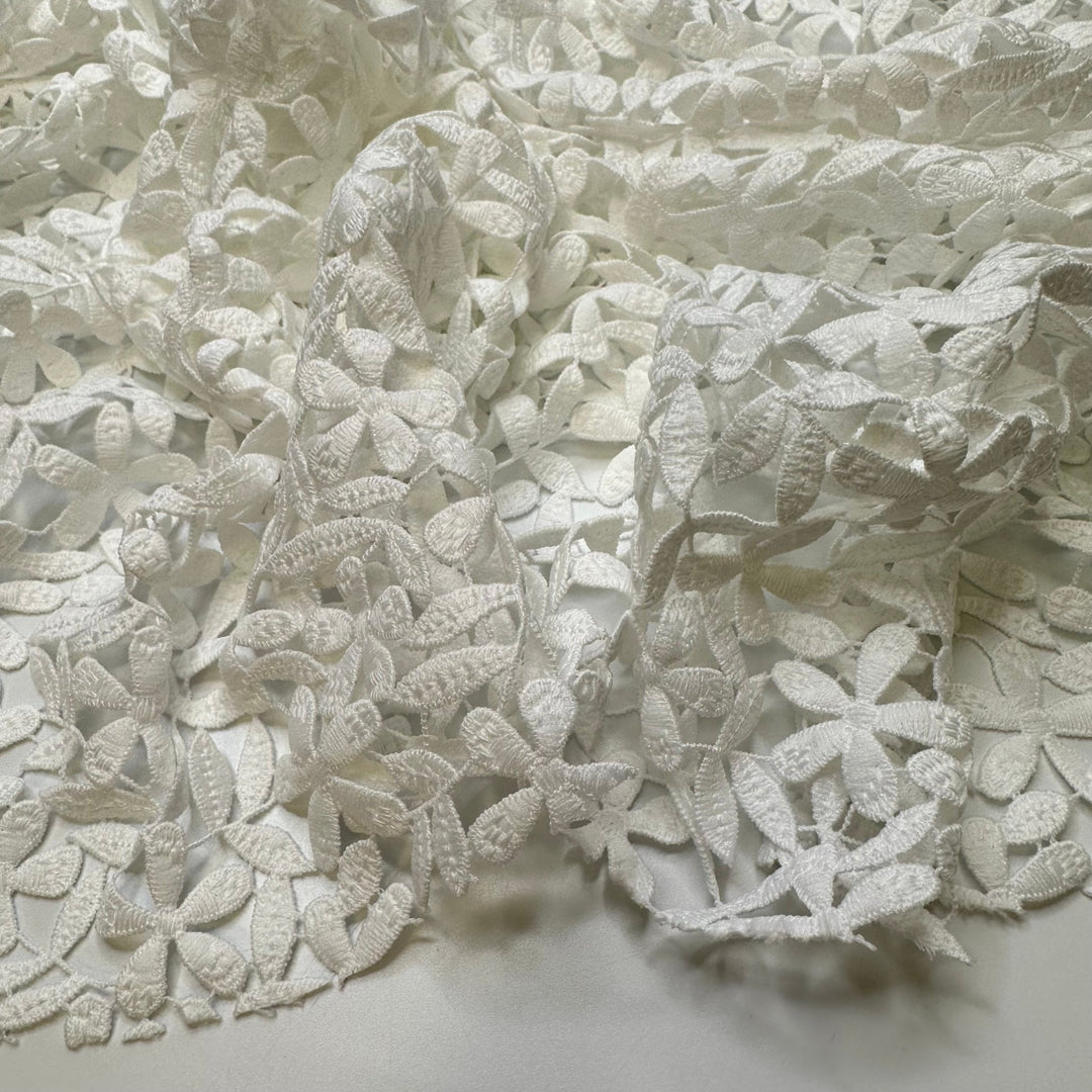 Stopping To Smell The Flowers - Lace Polyester Blend Woven - White Floral - 1M Bundle - True Deadstock fabric Fabric by private - Sustainable Textile | FABCYCLE